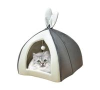 Lit pour animal de compagnie - Lit profond en velours doux, confortable pour petit chat | Niche en peluche avec pompon pour sieste endormie portable, adorable oreilles de lapin, abri compact pour
