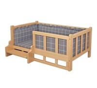 Lit Pour Animaux De Compagnie Niche Pour Chien En Bois Massif Avec Coussin En Coton Lit Pour Chat Adapté Aux Chiens Et Chats De Grande Et Moyenne Taille Peut Être Utilisé En Toutes Saisons(90x55x41.5c