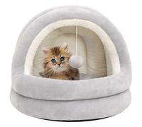 Lit pour Chat 50x50x45 cm Gris et Crème Panier Corbeille Couchage
