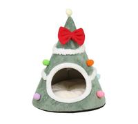 Lit pour chat avec arbre de Noël, 38 x 45 cm, semi-fermé, pour l'hiver, la maison intérieure pour animaux de compagnie de Noël, pour les petites et moyennes races et grandes races