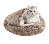 Lit pour chat avec capuche, lit couvert pour animaux de compagnie en forme de coquillage en peluche et chaud pour chenil d'intérieur