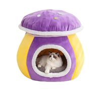 Lit pour chat avec couverture | Chaud pour avec motif champignon pour chiens | pour au chaud en forme de grotte | pour intérieur salon, chambre, balcon, appartement maison