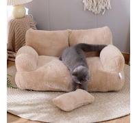 Lit pour Chat Chien Dehoussable,Panier pour Chiot Lavable,Duveteux Coussin pour Chats,Canapé-lit Moelleux et Mignon pour Chiens de Taille Moyenne et Petite,Antidérapant (Brun clair,65*46*30cm)