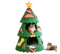 Lit pour Chat De Noël Nid pour Animal en Feutrine Chaude À Deux Niveaux | Grotte Pour Chat Avec Motif Bonhomme En D'Épices, Père Noël Et Cloche , Repos, , À