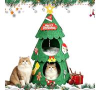 Lit pour Chat De Noël Nid pour Animal en Feutrine Chaude À Deux Niveaux | Grotte Pour Chat Avec Motif Bonhomme En D'Épices, Père Noël Et Cloche , Repos, , À