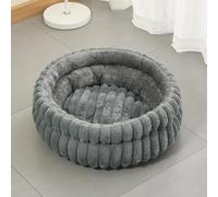 Lit pour Chat D'intérieur, Lit pour Chiens en Peluche Doux, Lit pour Animal Domestique en Forme de Donut, Lit Rond Lavable pour Chiot et Chaton avec Fond Antidérapant (Gris,M-Ø50x50x15cm)