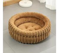 Lit pour Chat D'intérieur, Lit pour Chiens en Peluche Doux, Lit pour Animal Domestique en Forme de Donut, Lit Rond Lavable pour Chiot et Chaton avec Fond Antidérapant (Brun,M-Ø50x50x15cm)