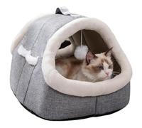 Lit pour chat d'intérieur - Maison semi-fermée - Lit d'hiver pour chat avec poche latérale pour un rangement facile des jouets ou des friandises pendant que votre chat se détend et reste au chaud et