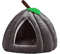 Lit pour chat d'intérieur - Style citrouille - Lit semi-fermé pour animal de compagnie - Nid doux et chaud pour l'intérieur - Sol antidérapant - Refuge privé - 38 × 38 × 32 cm (gris)