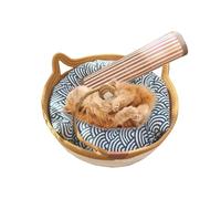 Lit pour chat en corde de coton - Nid rafraîchissant pour chat avec queue de jouet pour dormir l'été | Tapis à gratter en coton naturel sans odeur en forme de chaton avec coussin doux pour chaton