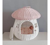 Lit pour chat en forme de champignon - Maison en rotin pour intérieur et extérieur - Nichoir fermé et villa de bureau