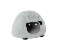 Lit pour chat en forme de mouton - Maison semi-fermée en 3D avec intérieur en peluche - Villa universelle quatre saisons pour chats d'intérieur (gris)