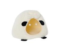 Lit pour chat en forme de mouton semi-fermé avec intérieur en peluche, villa universelle quatre saisons pour chats d'intérieur (blanc)