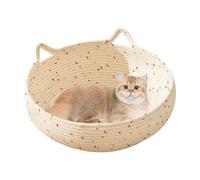 Lit pour chat en osier - Panier en rotin fabriqué à la main en fibre naturelle | Chaise longue ronde écologique tissée pour chats, partie inférieure antidérapante, maison pour chats en paille