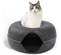 Lit pour chat, grottes et maisons, jouet tunnel amovible pouvant être utilisé pour les lits ou les jouets pour chat, nid de chat en feutre rond, lit pour chat en forme de donut en feutre dur respirant