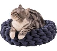 Lit pour chat lavable en tricot polyester Lit pour chien - couchage pour chats et petits chiens, coussin rond pour chats Taille en 30x30 cm, bleu marine