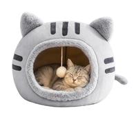 Lit pour Chat, Lit Lavable en Peluche pour Chat, avec Jouet Suspendu, Gris | Lit Niche pour Chat D'intérieur, 40 x 40 x 32 cm, Tapis De Grotte Lavable, Grotte Antidérapant, pour Chats et Chiots