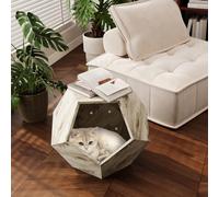 Lit pour Chat, Maison pour Chat en Bois Rustica Interieur, Niche Chat Interieur, Table D'appoint en Bois pour, Lit De Grotte pour Chien De Compagnie, Mini Table Basse (White Oak)
