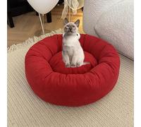 Lit pour Chat Mignon - Lits Ronds pour Chats D'intérieur Lits pour Animaux De Compagnie Apaisants Anti-Anxiété, Oreiller Rembourré Amovible Lavable Lits Mignons Et Modernes,Rouge
