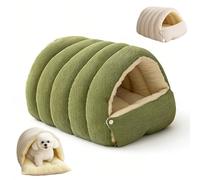 Lit pour Chat Monstre Confortable, Maison pour Chat recouverte de Peluche Chaude avec Coussin Amovible Lavable, Fond antidérapant et Pliable, pour Animaux de Petite et Green 41x38x17cm/16.1x15x6.7in