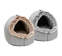 Lit pour chat - Nid chaud et apaisant pour animal de compagnie, poignée de transport, coussin de repos moelleux et confortable en peluche douce avec base antidérapante, lit grotte pour chat pour usage