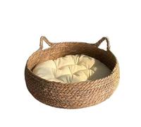 Lit pour chat nid pour animal de compagnie en rotin tissé manuel herbe à chat griffoir amovible lavable hiver coussin chaud toutes saisons pour animal de compagnie (couleur : style A-basique, taille :