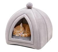 lit pour Chat, Panier Chat avec Coussin intérieur Amovible et Lavable, Gris | Grotte pour Chat Intérieur 40x40cm, Lit Grotte Chat Igloo, Peluche Douce, Respirant Lavable Abri Chaud pour Chat petits chien