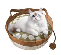 Lit pour chat tressé - En corde de coton tressé - Housse en coton lavable et amovible - Nid tressé confortable - Lieu de couchage côté lit