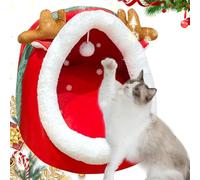 Lit pour chats semi-fermé, lit grotte pour chat,Lits pour chats lavables semi-fermés Christmas Cat Cave - Canapé amovible pour chat, antidérapant, confortable, fournitures pour animaux de compagnie po