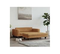 Lit pour Chien avec Extension, Canapé pour Animaux de Compagnie avec Cadre en Bois, Panier pour Chiots Maison Intérieur, Marron 100X50X30 cm Velours