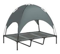 PawHut Lit surélevé chien avec parasol – Tissu Oxford, cadre métal, 122×92×108 cm gris/noir