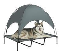 PawHut Lit surélevé chien avec parasol – Tissu Oxford, cadre métal, 122×92×108 cm gris/noir