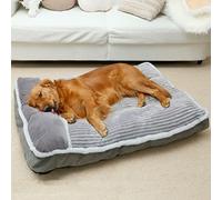 Lit pour chien de grande taille, matelas pour chien avec oreiller pour cage et chenil, lit super doux pour animal de compagnie de taille moyenne, jumbo, petites races de chiens, gris, taille M : (78,7