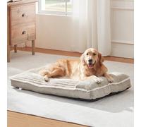 Lit pour chien de grande taille - matelas pour chien avec oreiller - pour cage et chenil - lit super doux pour chiens de petite, moyenne et grande taille, jumbo (taille XXL, beige, 116 x 76 x 10 cm)