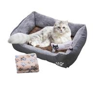Lit pour chien de petite taille - Rectangulaire, doux et apaisant - Coussin pour chien avec tapis rafraîchissant, couverture et os de jouet - Lit confortable pour animal de compagnie