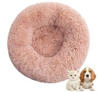 Lit pour Chien en Forme de Beignet en Peluche, Lits pour Animaux de Compagnie Apaisants, Niches Rondes Et Moelleuses pour Chiens Améliorant Le Sommeil Et la Chaleur Pink 80cm