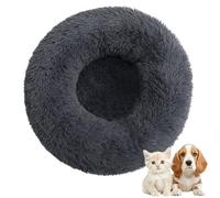 Lit pour Chien en Forme de Beignet en Peluche, Lits pour Animaux de Compagnie Apaisants, Niches Rondes Et Moelleuses pour Chiens Améliorant Le Sommeil Et la Chaleur Dark Grey 80cm