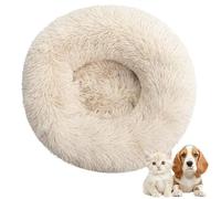 Lit pour Chien en Forme de Beignet en Peluche, Lits pour Animaux de Compagnie Apaisants, Niches Rondes Et Moelleuses pour Chiens Améliorant Le Sommeil Et la Chaleur Light Brown 80cm