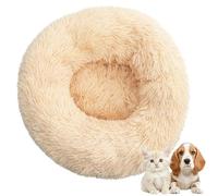 Lit pour Chien en Forme de Beignet en Peluche, Lits pour Animaux de Compagnie Apaisants, Niches Rondes Et Moelleuses pour Chiens Améliorant Le Sommeil Et la Chaleur Apricot 80cm
