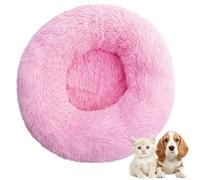 Lit pour Chien en Forme de Beignet en Peluche, Lits pour Animaux de Compagnie Apaisants, Niches Rondes Et Moelleuses pour Chiens Améliorant Le Sommeil Et la Chaleur Bright Pink 80cm