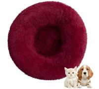 Lit pour Chien en Forme de Beignet en Peluche, Lits pour Animaux de Compagnie Apaisants, Niches Rondes Et Moelleuses pour Chiens Améliorant Le Sommeil Et la Chaleur Burgundy 80cm