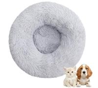 Lit pour Chien en Forme de Beignet en Peluche, Lits pour Animaux de Compagnie Apaisants, Niches Rondes Et Moelleuses pour Chiens Améliorant Le Sommeil Et la Chaleur Light Grey 80cm