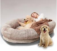 Lit pour chien humain pour adultes avec couverture lavable, confortable et moelleux pour les grands espaces