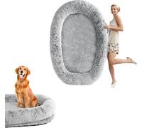 Lit pour chien humain, très grandes dimensions, matériau imperméable, gris clair