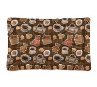 Lit pour chien motif ours de dessin animé, motif biscuit, marron café, tapis de cage antidérapant pour chiens de taille moyenne/grande, 91,4 x 61 cm