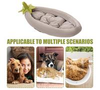 Lit pour chien - nid en forme d'aubergine | Coussin chaud lavable | Design antidérapant drôle de légumes | Tapis de niche de voyage confortable pour extérieur, jardin, terrasse, cage d'angle portable
