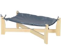 Lit pour chien PawHut Lit pour chien avec coussin Lit pour animal de compagnie Dormir pour chien design surélevé pour intérieur extérieur Bois de pin 72 x 40 x 25 cm Nature+Gris clair