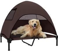 Lit pour chien PawHut Outdoor avec toit, Lit surélevé pour grands chiens, Lit rafraîchissant pour animaux domestiques avec cadre métallique en maille lavable, Lit pour animaux domestiques pour le camp