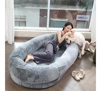 Lit pour chien - Pouf géant lavable en fausse fourrure avec couverture assortie - Grande taille idéal pour une détente confortable