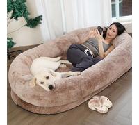 Lit pour chien - Pouf géant lavable en fausse fourrure avec couverture assortie - Grande taille idéal pour une détente confortable